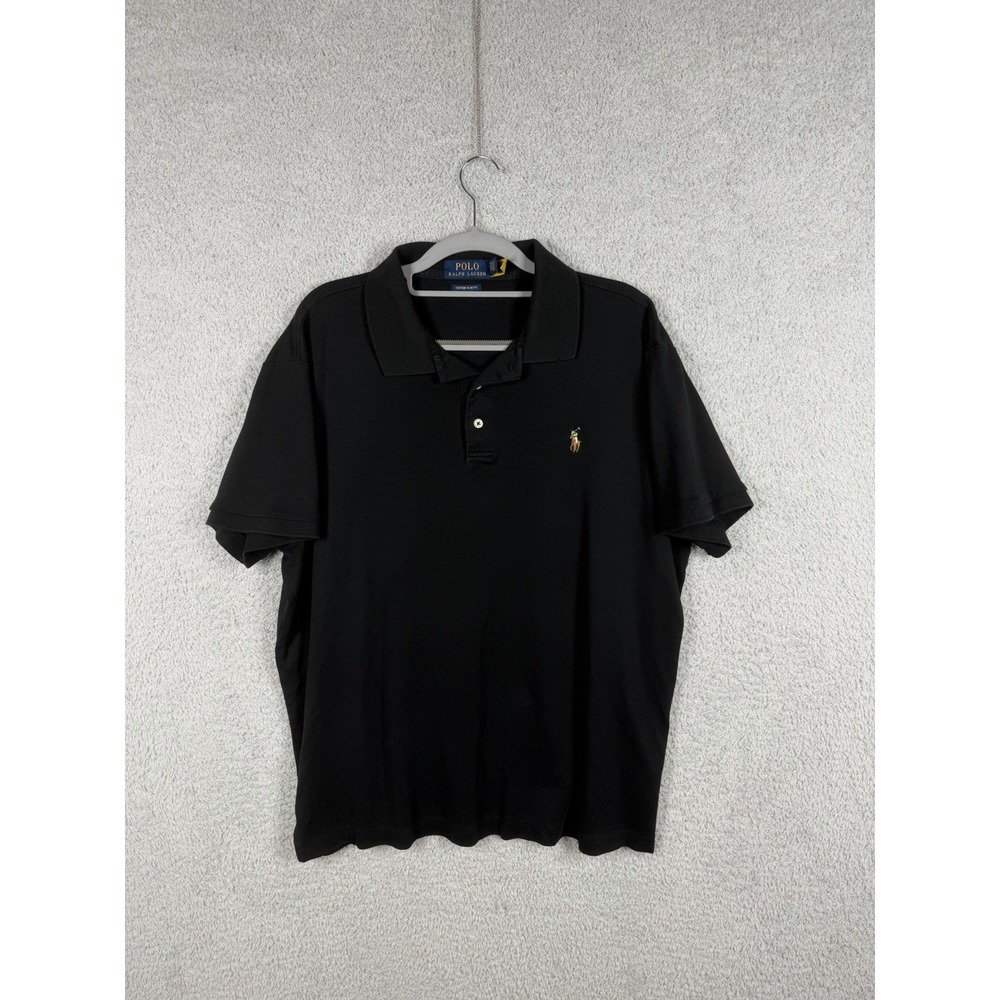 Polo Ralph Lauren Men's XL Custom Slim Fit Black Soft Cotton Jersey Polo Shirt